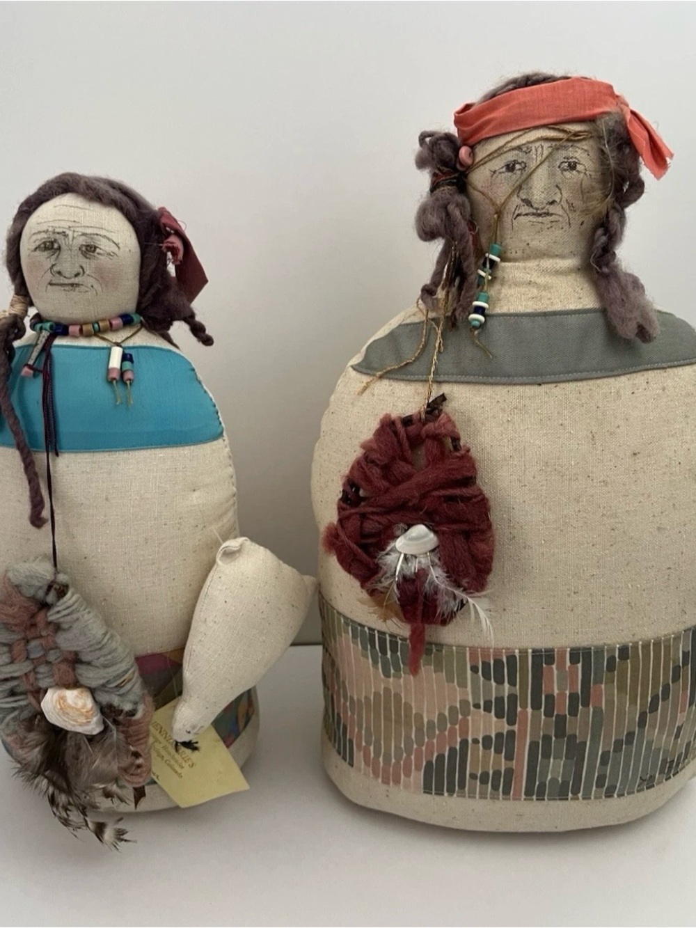 1986 Native Southwest American Indian Dolls, Deer Runner & Black Hawk Dyed Wool